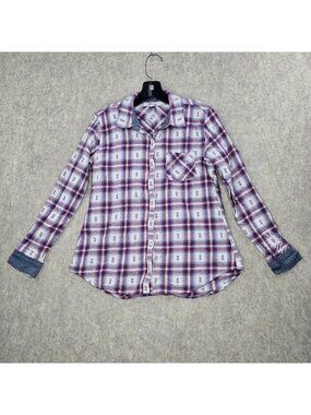 Wild Blue Women Plaid Button-Down Shirt Red/Blue/White Size S Cotton Long Sleeve